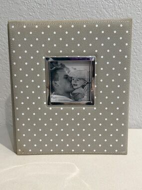 ELSA Gray Polka Dot Fabric Photo Frame with Silver Inset